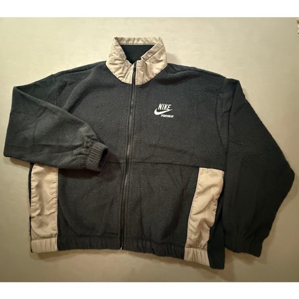 Nike Sportswear Fleece Full Zip Jacket Black Beige Men's Size Large Long Sleeve.